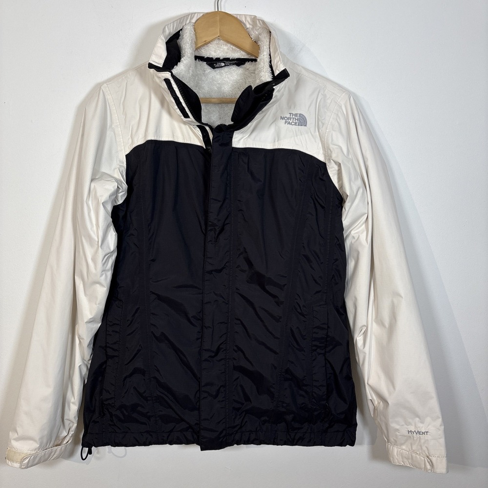 The North Face Jacket 3 in 1 Women Size Medium Ivory Black Fleece Zip HyVent